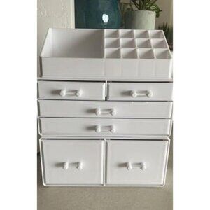 New Makeup Organizer 3 Pieces Cosmetic Storage Case with 6 Drawers (White)